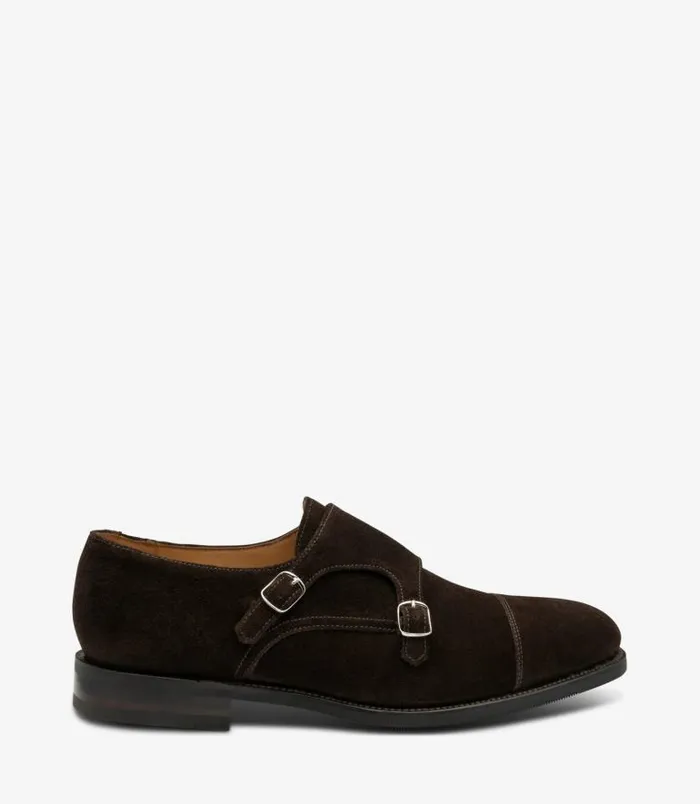 Men Loake Monk Shoes Cannon Dark Brown Suede