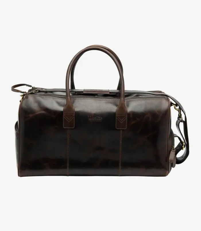 Men Loake Overnight and Wash Bags Devon Overnight Bag Dark Brown