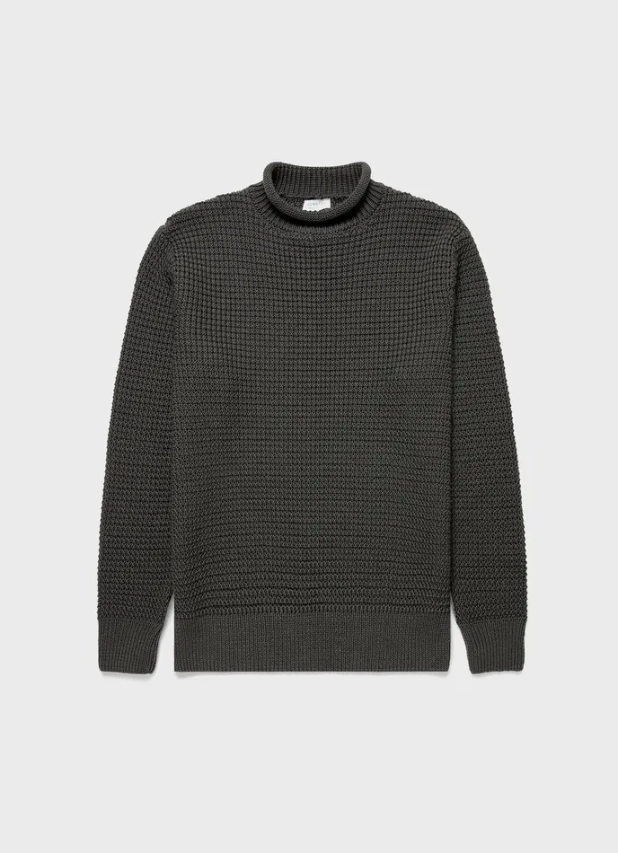 Men Merino Fisherman Jumper Khaki Knitwear ussunspel