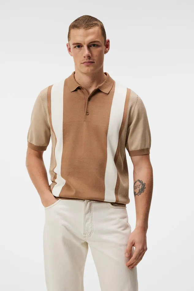 Men Rey Striped Polo Tiger Brown JLindeberg Knitwear