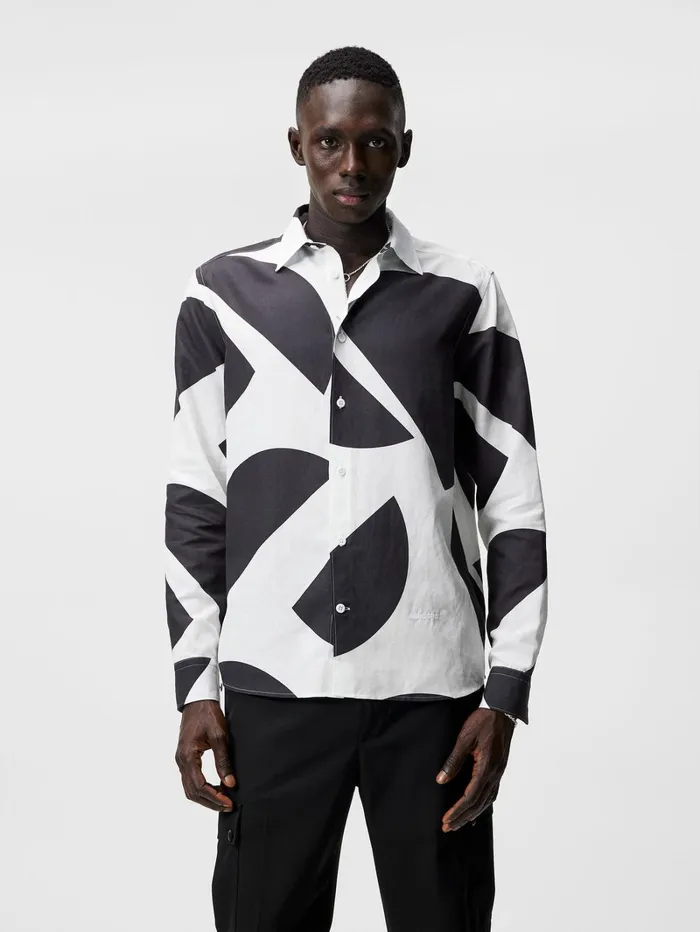 Men Shia Regular Print Shirt Cloud White JLindeberg Shirts