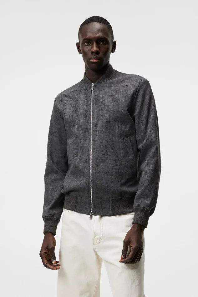 Men Thom Bomber Structured 2 Tone Light Grey Melange JLindeberg Jackets