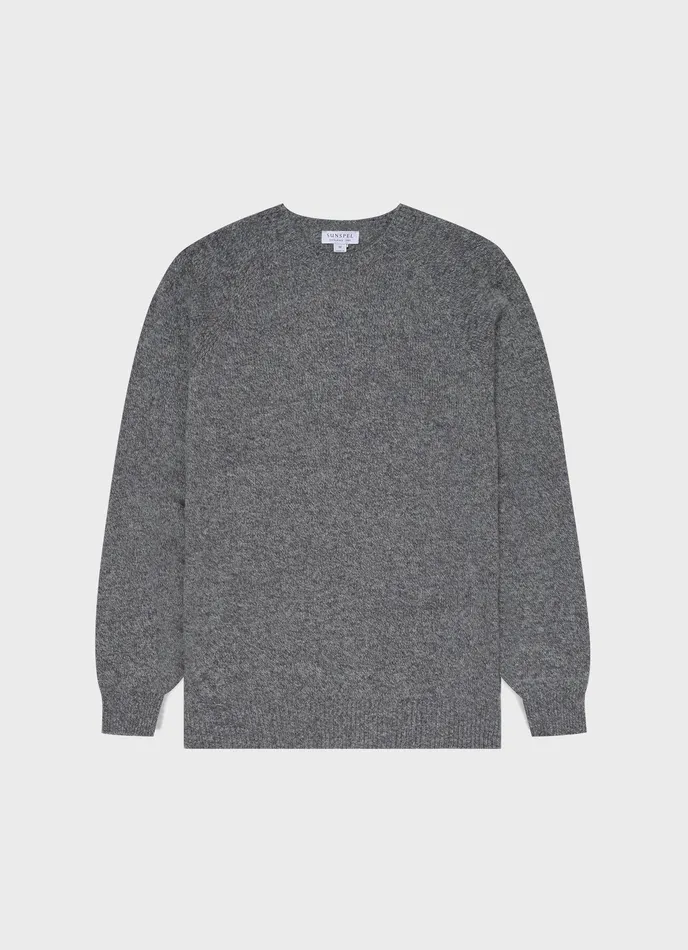 Men ussunspel Lambswool Crew Neck Jumper Mid Grey Melange Knitwear