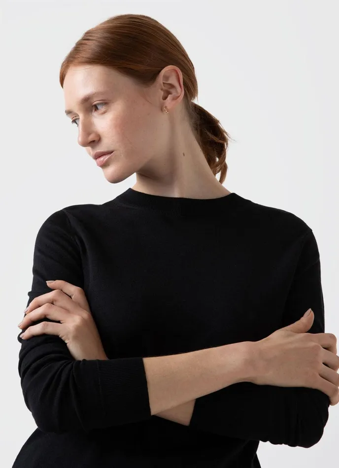 Merino Silk Crew Neck Jumper Black Women SUNSPEL Knitwear