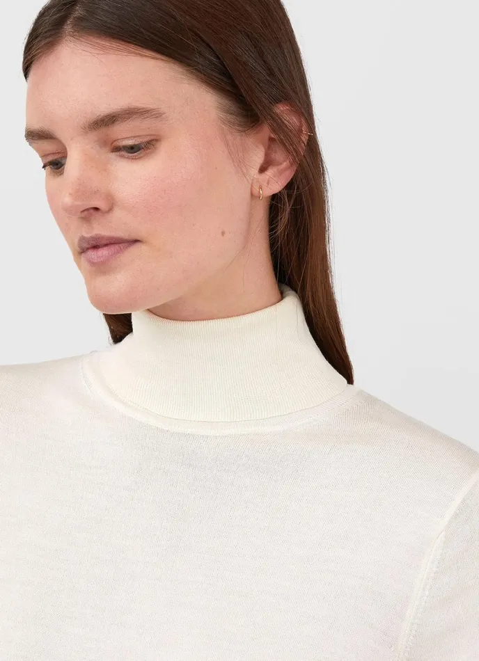 Merino Silk Roll Neck Jumper Ivory Women SUNSPEL Knitwear