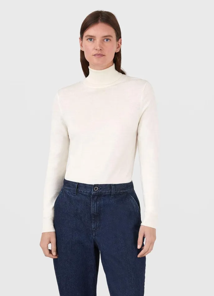 Merino Silk Roll Neck Jumper Ivory Women SUNSPEL Knitwear
