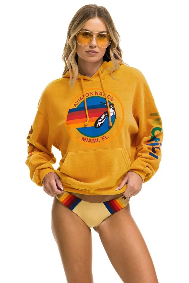 Miami Relaxed Pullover Hoodie 8211 Gold WomenMen Aviator Nation Hoodies