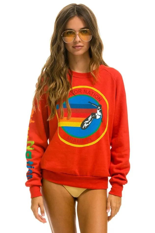 Miami Sweatshirt 8211 Red WomenMen Aviator Nation Sweatshirts