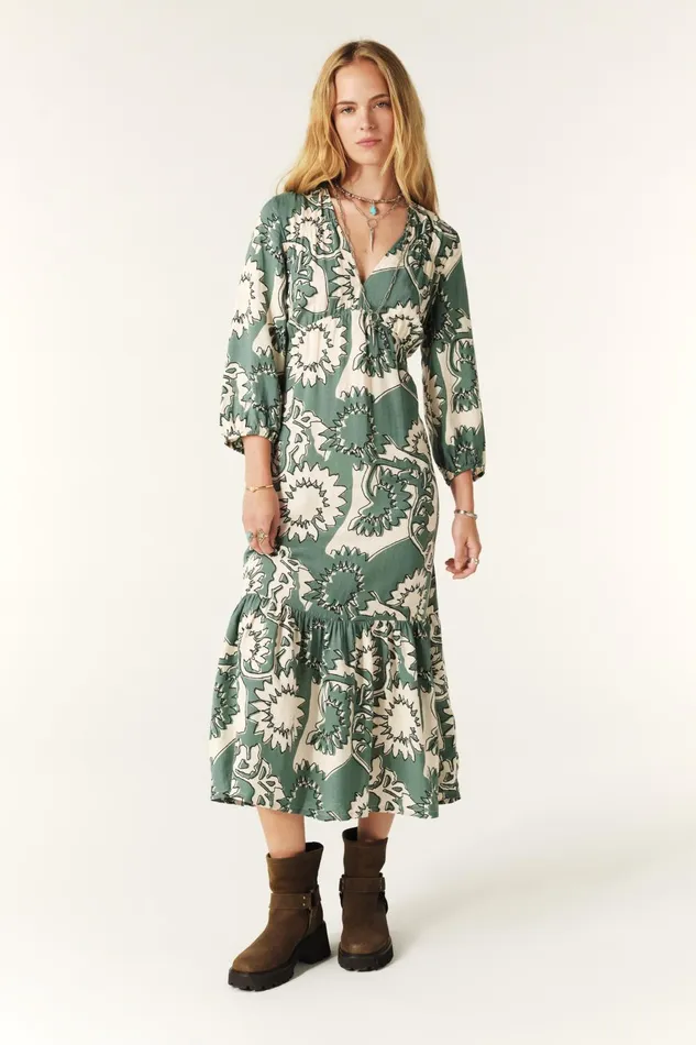 Midi Dress Ferae Green Women Baandsh Dresses