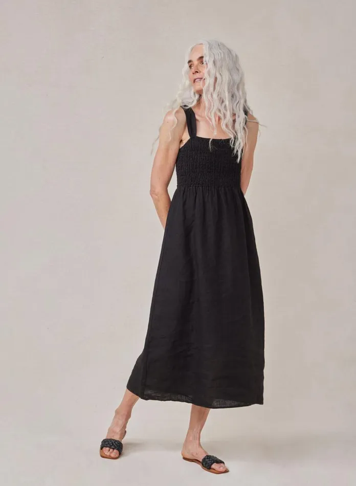 Midi Dresses Women Bella Dahl Smocked Linen Midi Dress 8211 Black