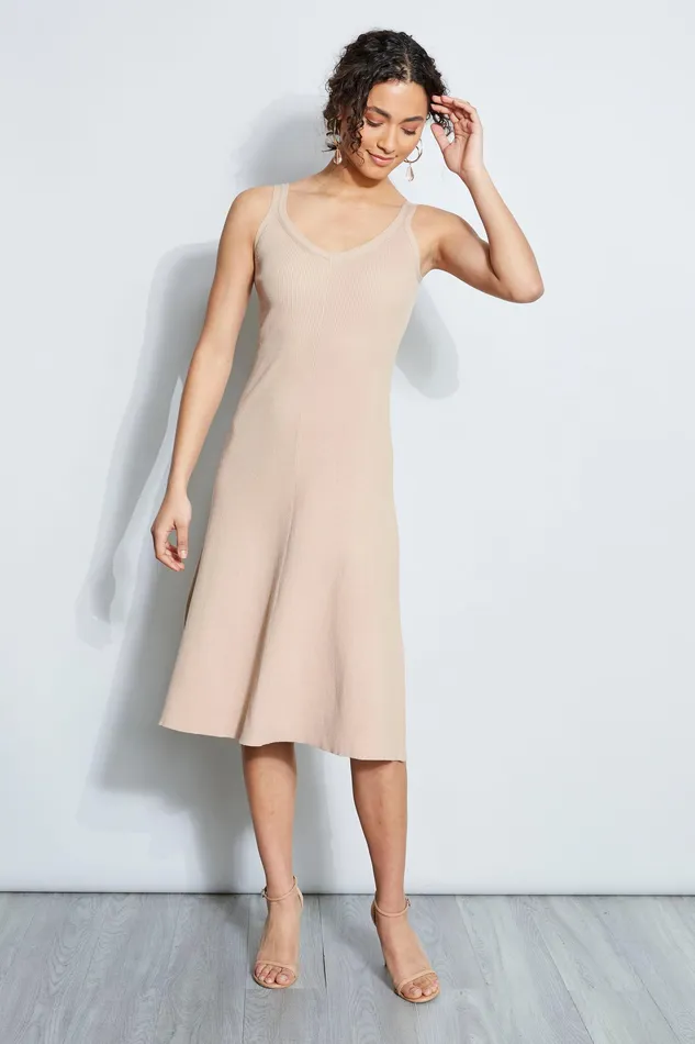 Midi Dresses Women Elie Tahari Ribbed Midi Dress PEBBLE STEP