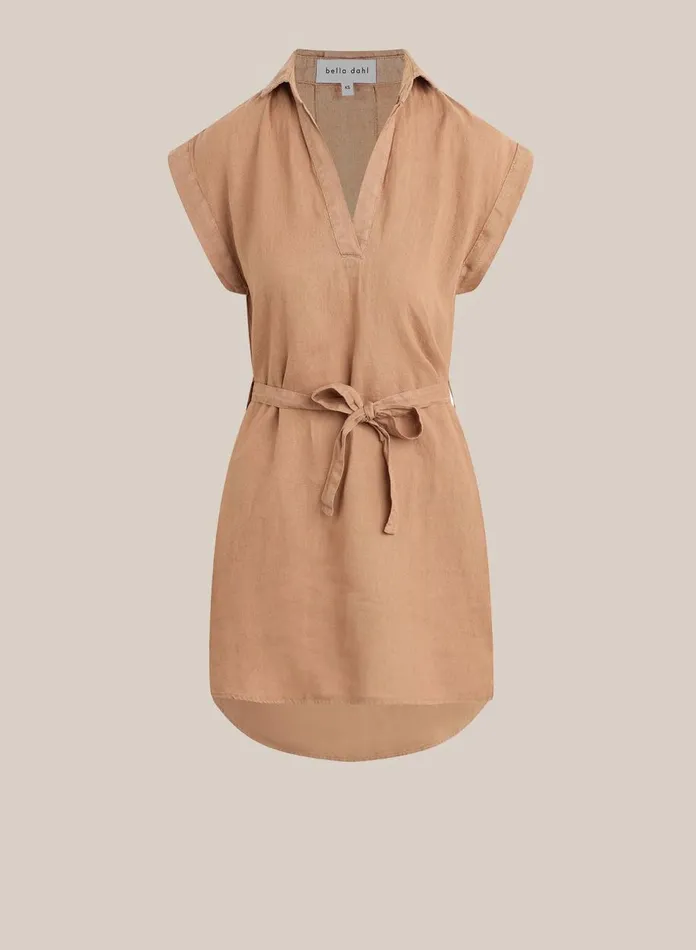 Mini Dresses Women Bella Dahl Belted Linen Shirt Dress Desert Brown