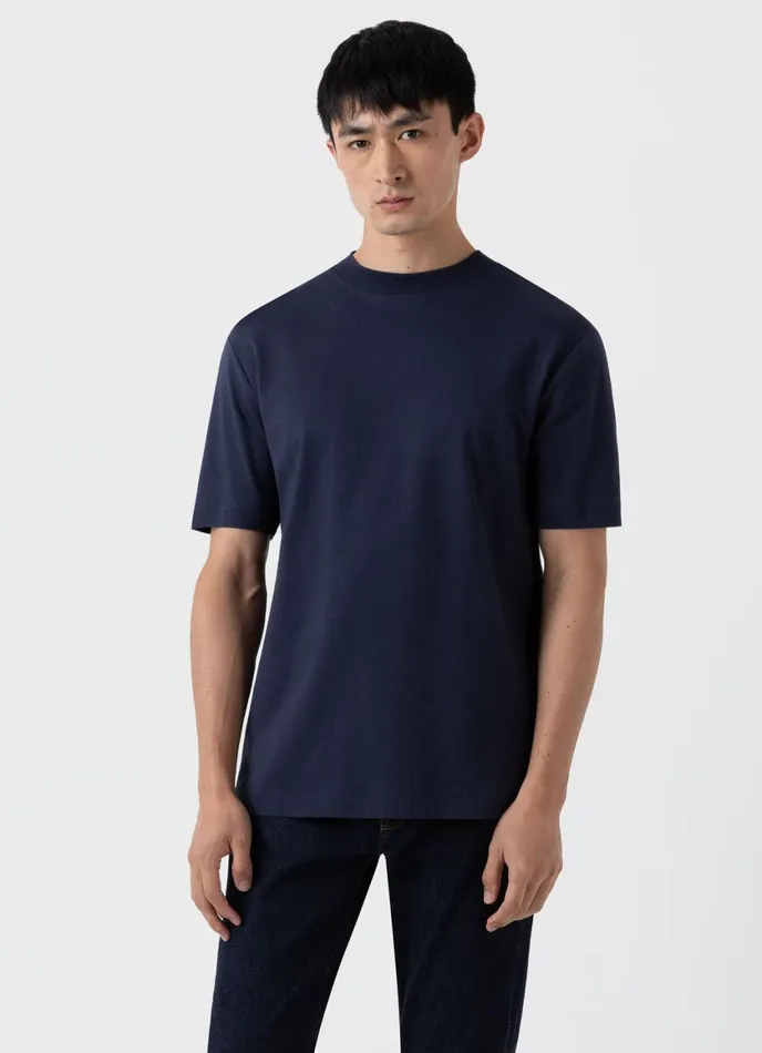 Mock Neck Heavyweight Tshirt Navy Men SUNSPEL Tshirts