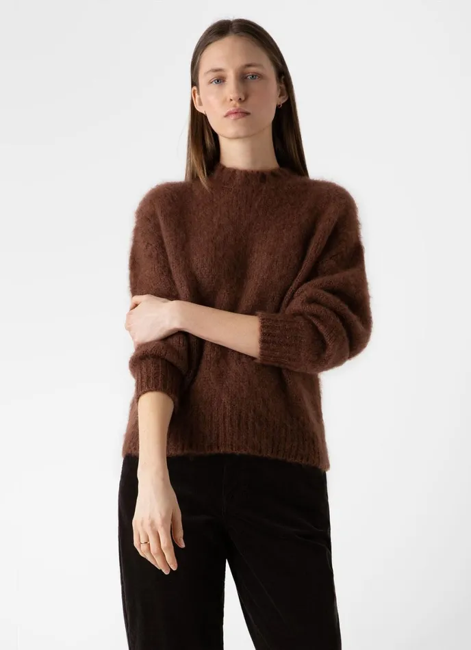 Mohair Silk Crew Neck Jumper Mid Camel Women SUNSPEL Knitwear