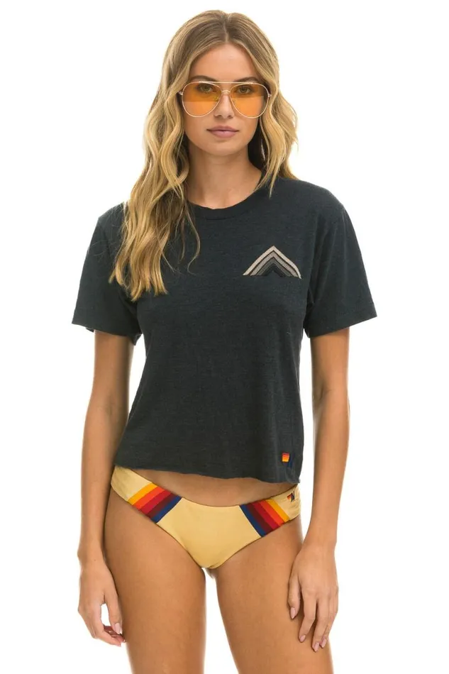 Mountain Stitch Boyfriend Tee 8211 Charcoal Grey Women Aviator Nation Tees