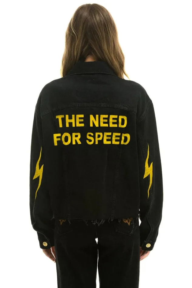 Need For Speed Oversized Crop Denim Jacket 8211 Vintage Black WomenMen Aviator Nation Denim
