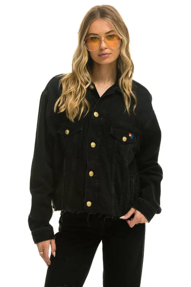 Need For Speed Oversized Crop Denim Jacket 8211 Vintage Black WomenMen Aviator Nation Denim