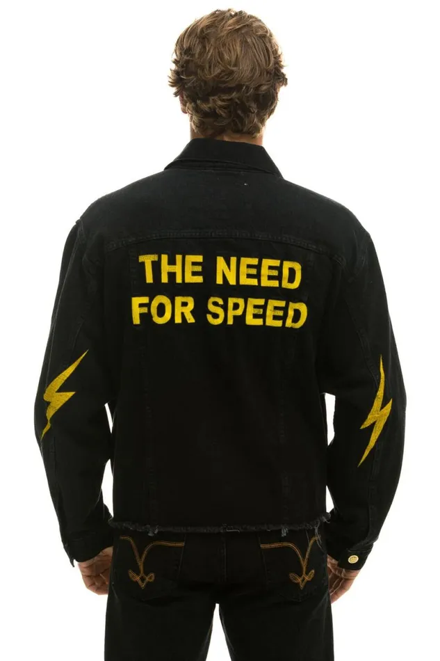 Need For Speed Oversized Crop Denim Jacket 8211 Vintage Black WomenMen Aviator Nation Denim