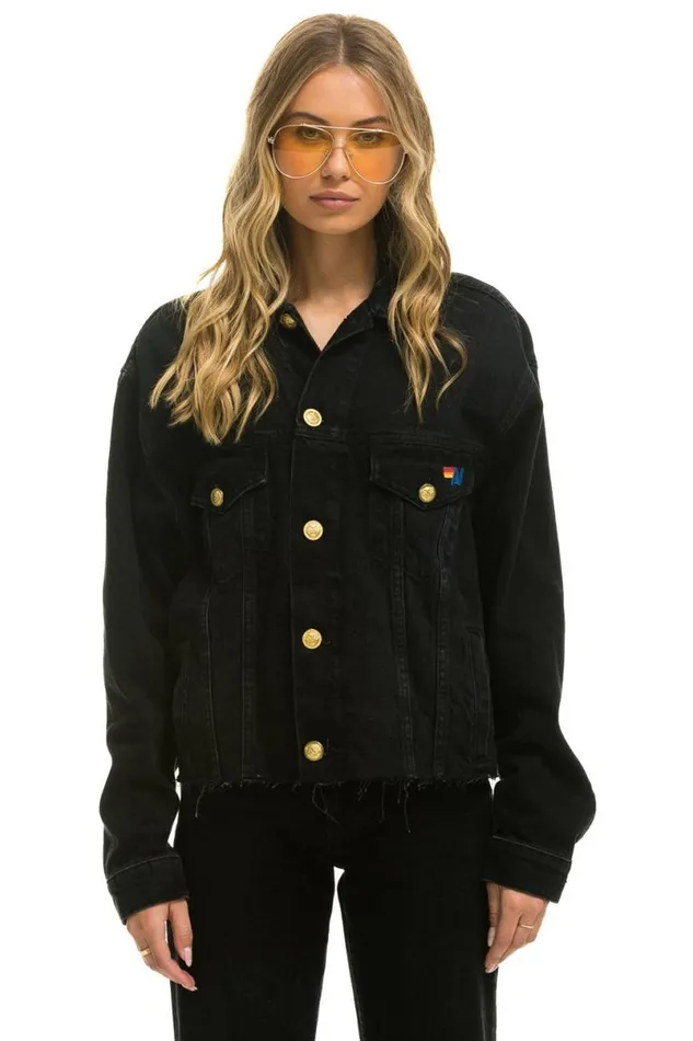 Need For Speed Oversized Crop Denim Jacket 8211 Vintage Black WomenMen Aviator Nation Denim