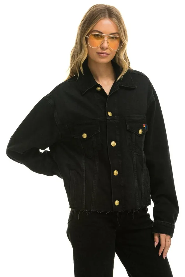 Need For Speed Oversized Crop Denim Jacket 8211 Vintage Black WomenMen Aviator Nation Denim