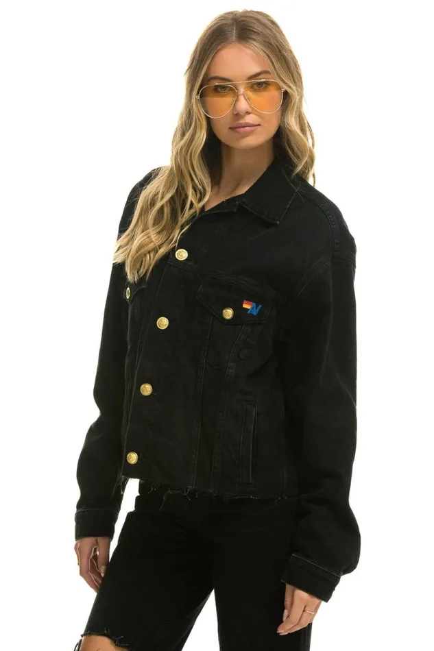 Need For Speed Oversized Crop Denim Jacket 8211 Vintage Black WomenMen Aviator Nation Denim