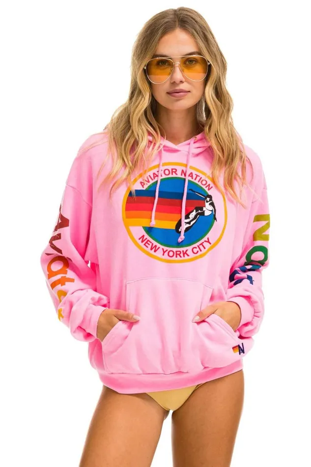 New York City Relaxed Pullover Hoodie 8211 Neon Pink WomenMen Aviator Nation Hoodies New York City Relaxed Pullover Hoodie 8211 Neon Pink WomenMen Aviator Nation Hoodies