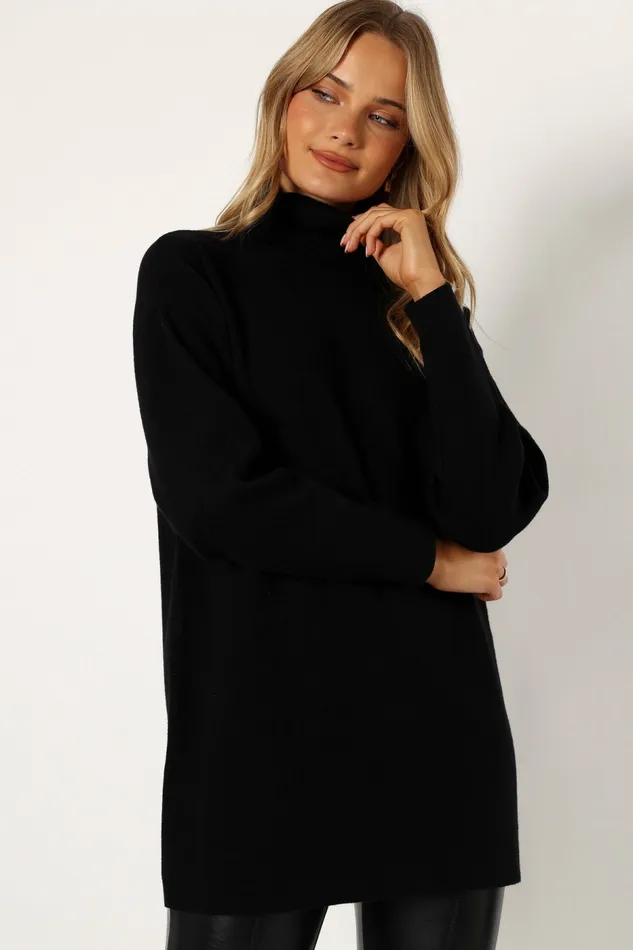 Nico Turtleneck Mini Dress Black Long Sleeve Dresses Petal and Pup Women