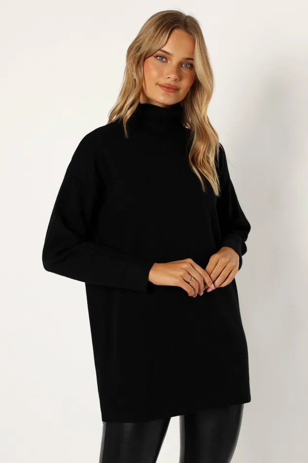 Nico Turtleneck Mini Dress Black Long Sleeve Dresses Petal and Pup Women