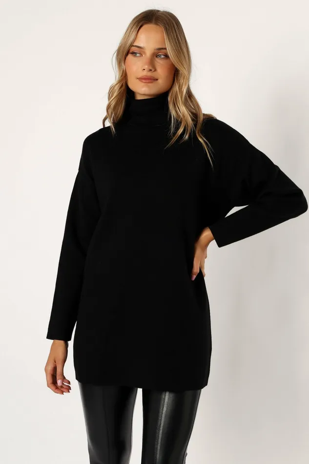 Nico Turtleneck Mini Dress Black Long Sleeve Dresses Petal and Pup Women