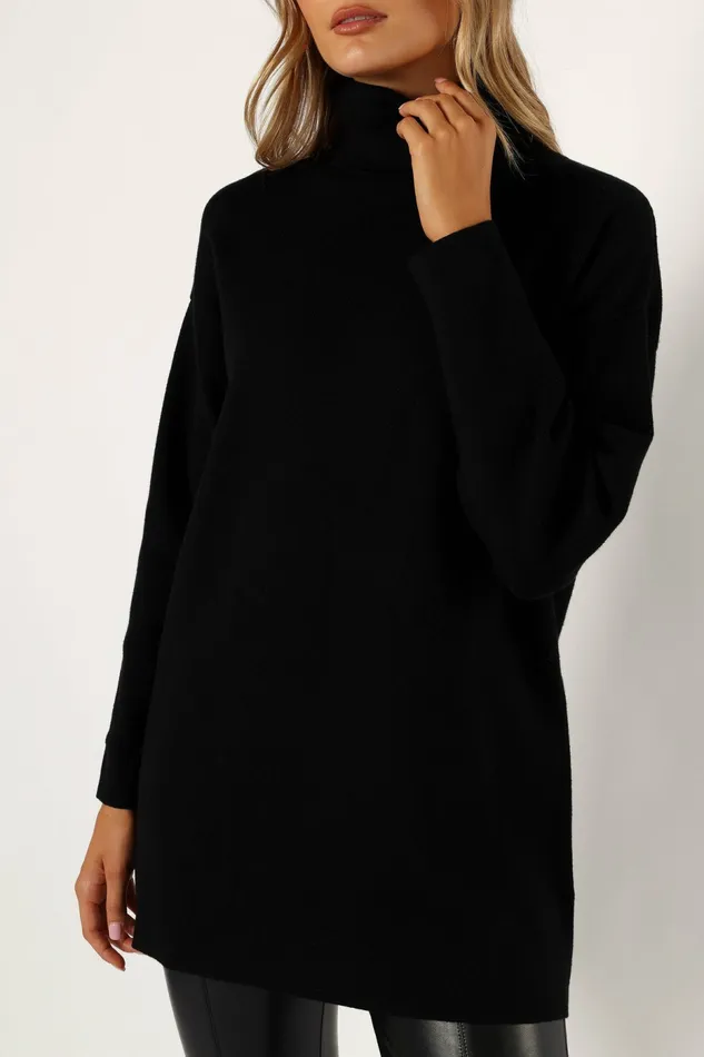 Nico Turtleneck Mini Dress Black Long Sleeve Dresses Petal and Pup Women