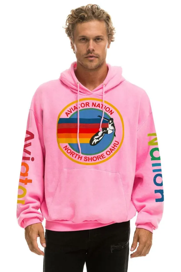 North Shore Relaxed Pullover Hoodie 8211 Neon Pink WomenMen Aviator Nation Hoodies