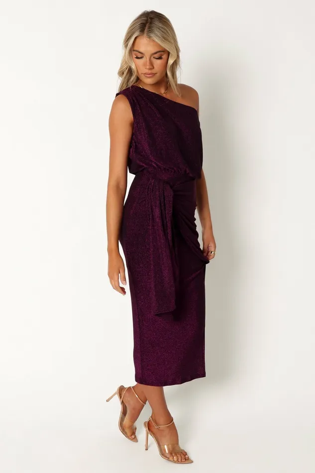 Off The Shoulder Dresses Petal and Pup Women Santiago Off Shoulder Midi Dress Purple