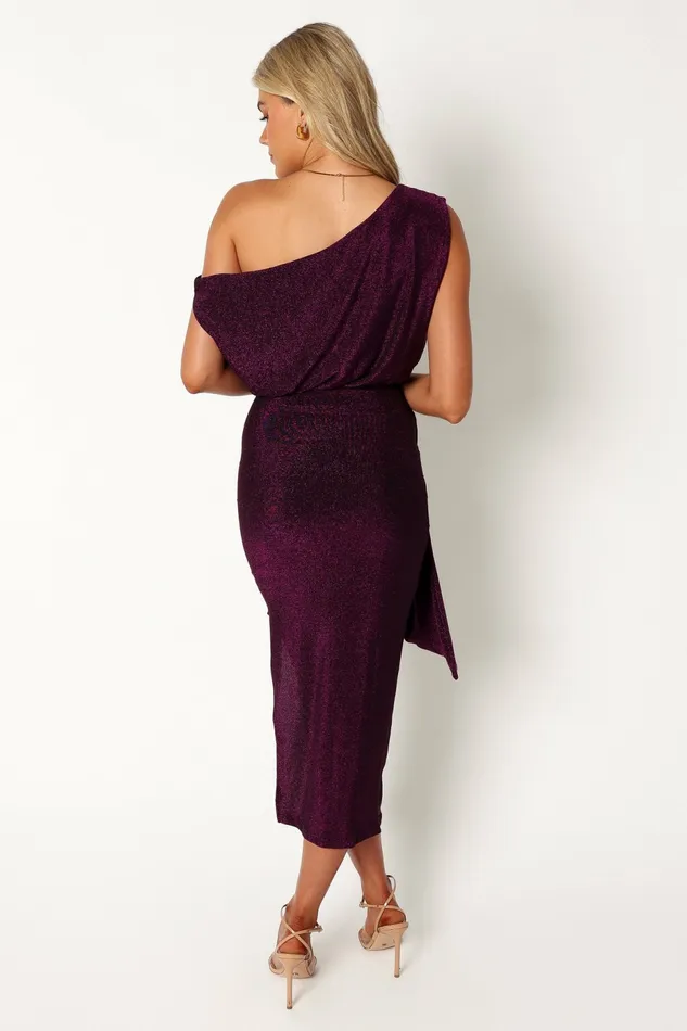 Off The Shoulder Dresses Petal and Pup Women Santiago Off Shoulder Midi Dress Purple