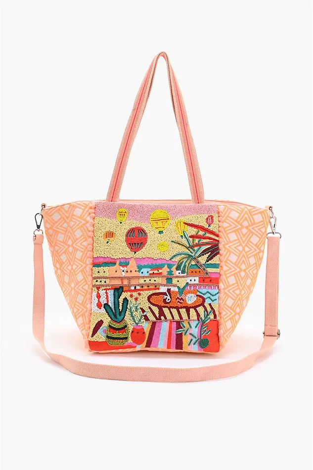 Orange Hot Air Balloon Embellished Tote Beach Bags America and Beyond Women