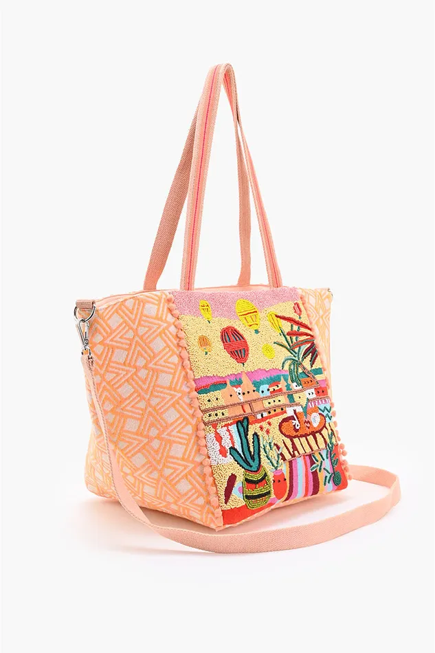 Orange Hot Air Balloon Embellished Tote Beach Bags America and Beyond Women