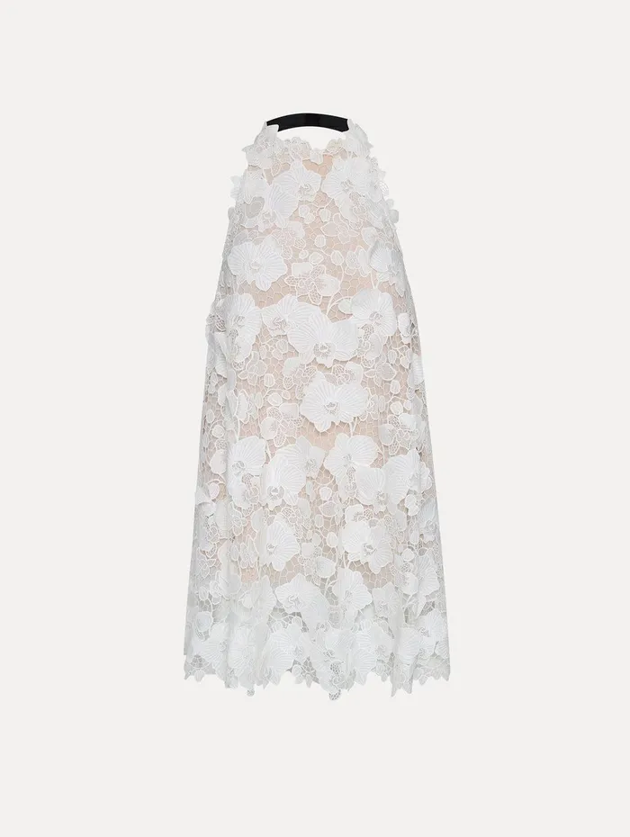Orchid Embroidered Guipure Dress White Women Oscar De La Renta Dresses