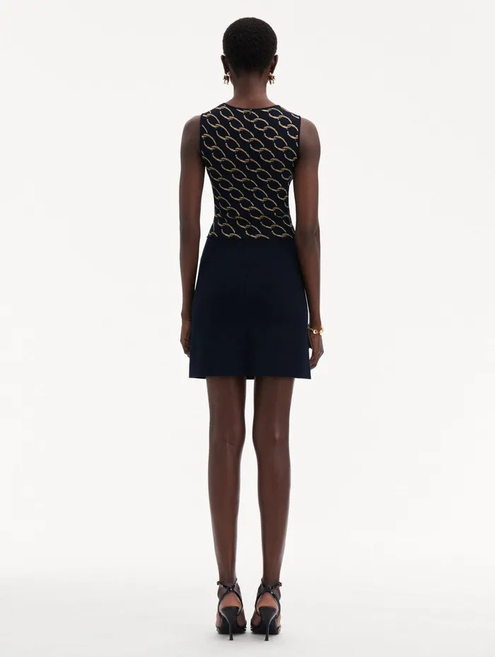 Oscar ChainLink Knit Dress Navygold Women Oscar De La Renta Dresses Oscar ChainLink Knit Dress Navygold Women Oscar De La Renta Dresses