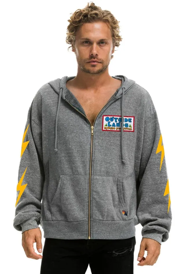 Outside Lands 2024 Relaxed Zip Hoodie 8211 Heather Grey WomenMen Aviator Nation Hoodies