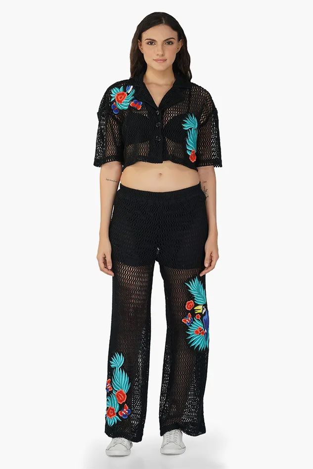 Pants America and Beyond Women Maison Black Embroidered Pants