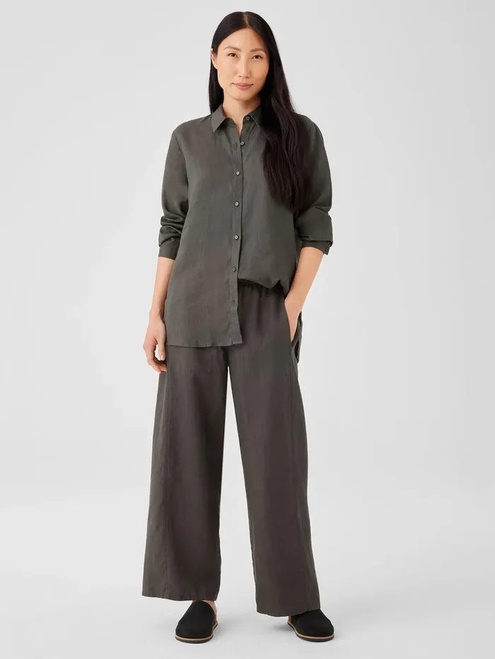 Pants Shorts and Jumpsuits Women Eileen Fisher Organic Linen Wide Trouser Pant Grove