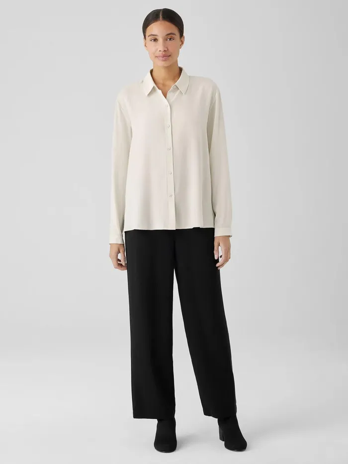 Pants Shorts and Jumpsuits Women Eileen Fisher Silk Georgette Crepe Straight Pant Black