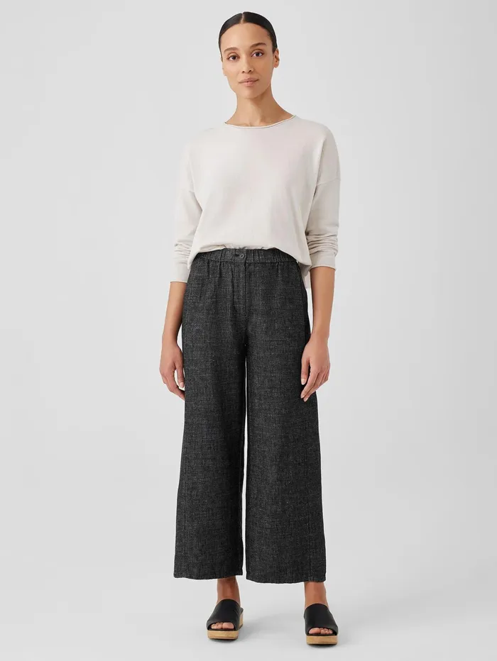 Pants Shorts and Jumpsuits Women Eileen Fisher Tweedy Hemp Cotton WideLeg Pant Black