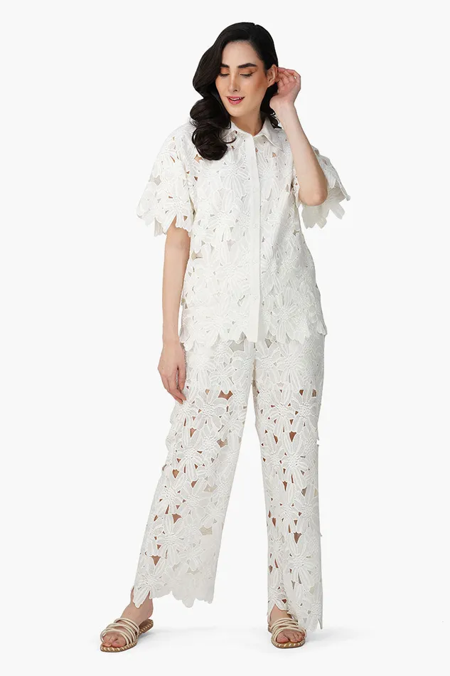 Pants Women America and Beyond Pearl Lace Flower Trouser
