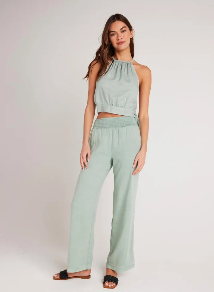 Pants Women Bella Dahl Smocked Waist Wide Leg 8211 Oasis Green