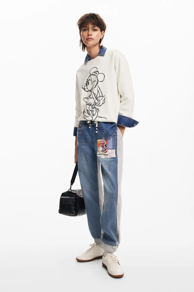 Pants Women Desigual Combined Mickey Mouse Jogger Blue