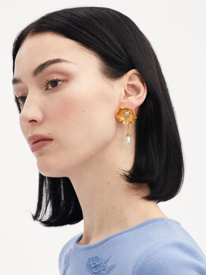 Pearl Drop Flower Earrings Pearl Women Oscar De La Renta Earrings Pearl Drop Flower Earrings Pearl Women Oscar De La Renta Earrings