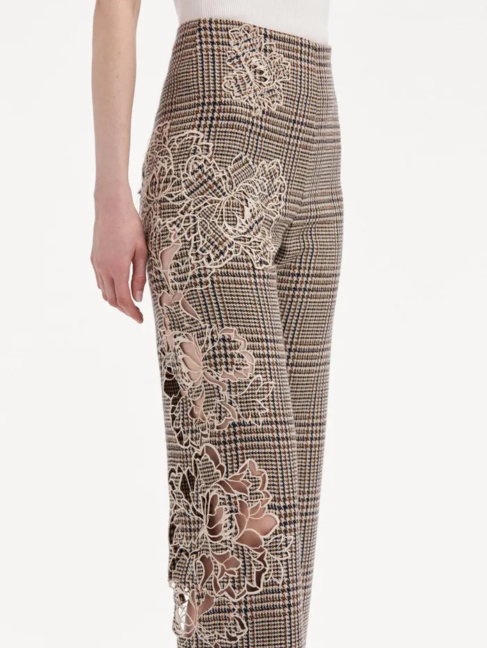 Peony Guipure Appliqu Plaid Pant Cocoa Multi Women Oscar De La Renta Pants and Skirts Peony Guipure Appliqu Plaid Pant Cocoa Multi Women Oscar De La Renta Pants and Skirts