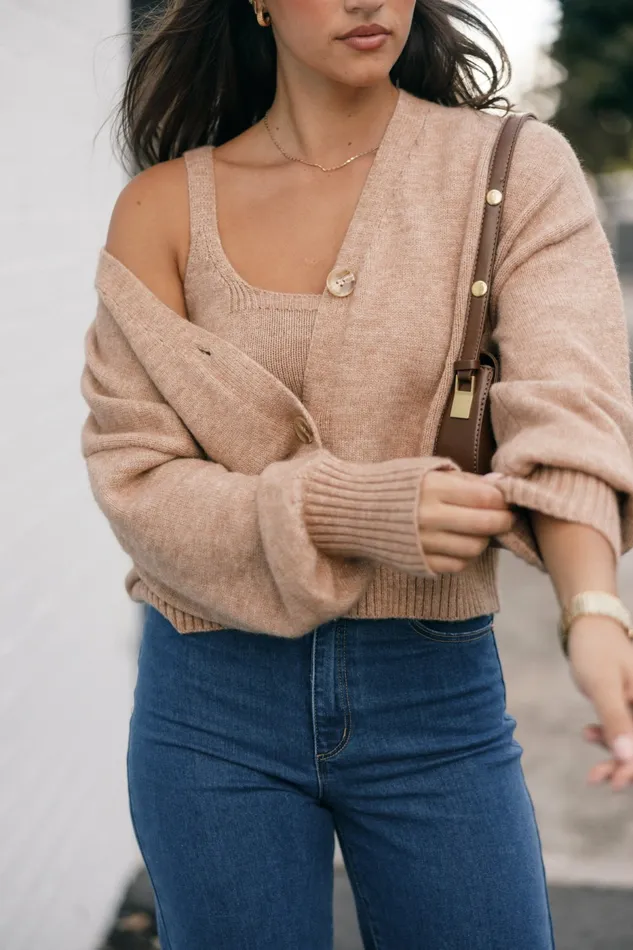 Petal and Pup Isabel Button Front Cardigan Beige Women Loungewear
