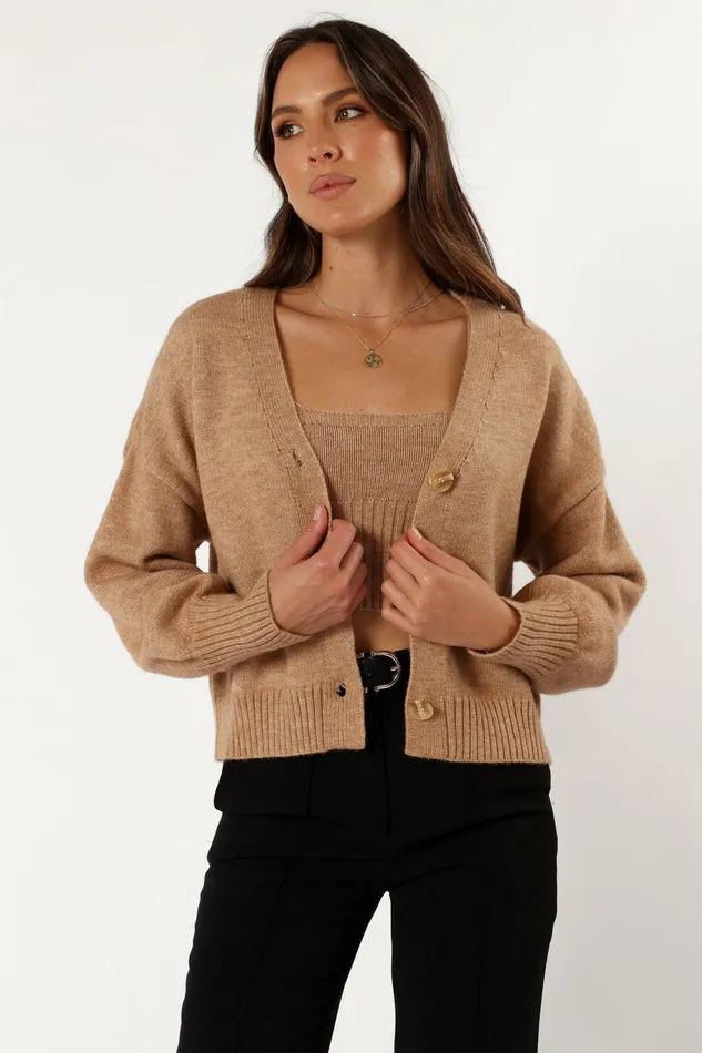 Petal and Pup Isabel Button Front Cardigan Beige Women Loungewear