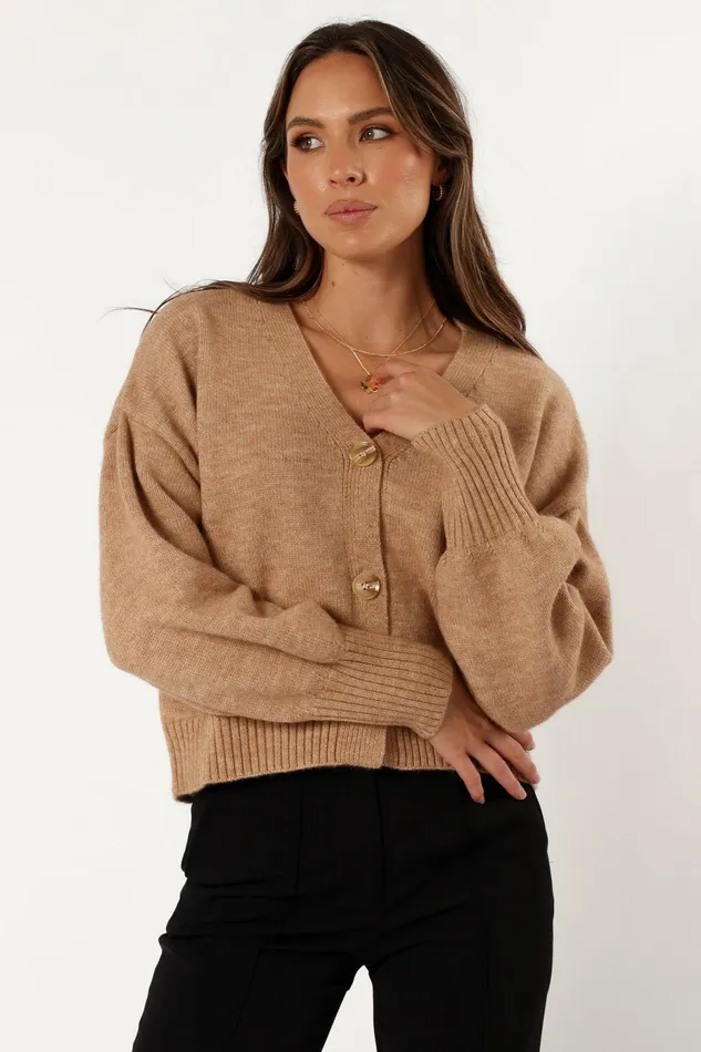Petal and Pup Isabel Button Front Cardigan Beige Women Loungewear